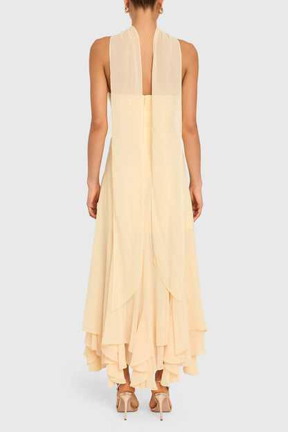 Elegant A-line Strapless Chiffon Halter Chiffon High Low Midi Prom Dress