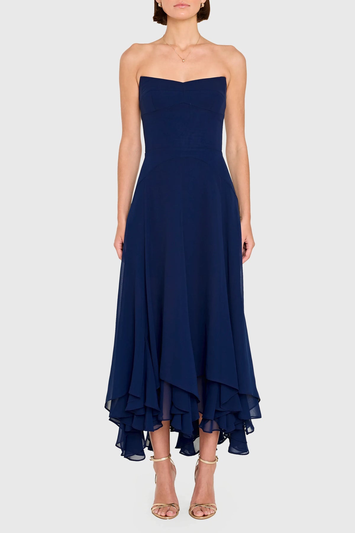 Elegant A-line Strapless Chiffon Ruffle Chiffon High Low Midi Prom Dress