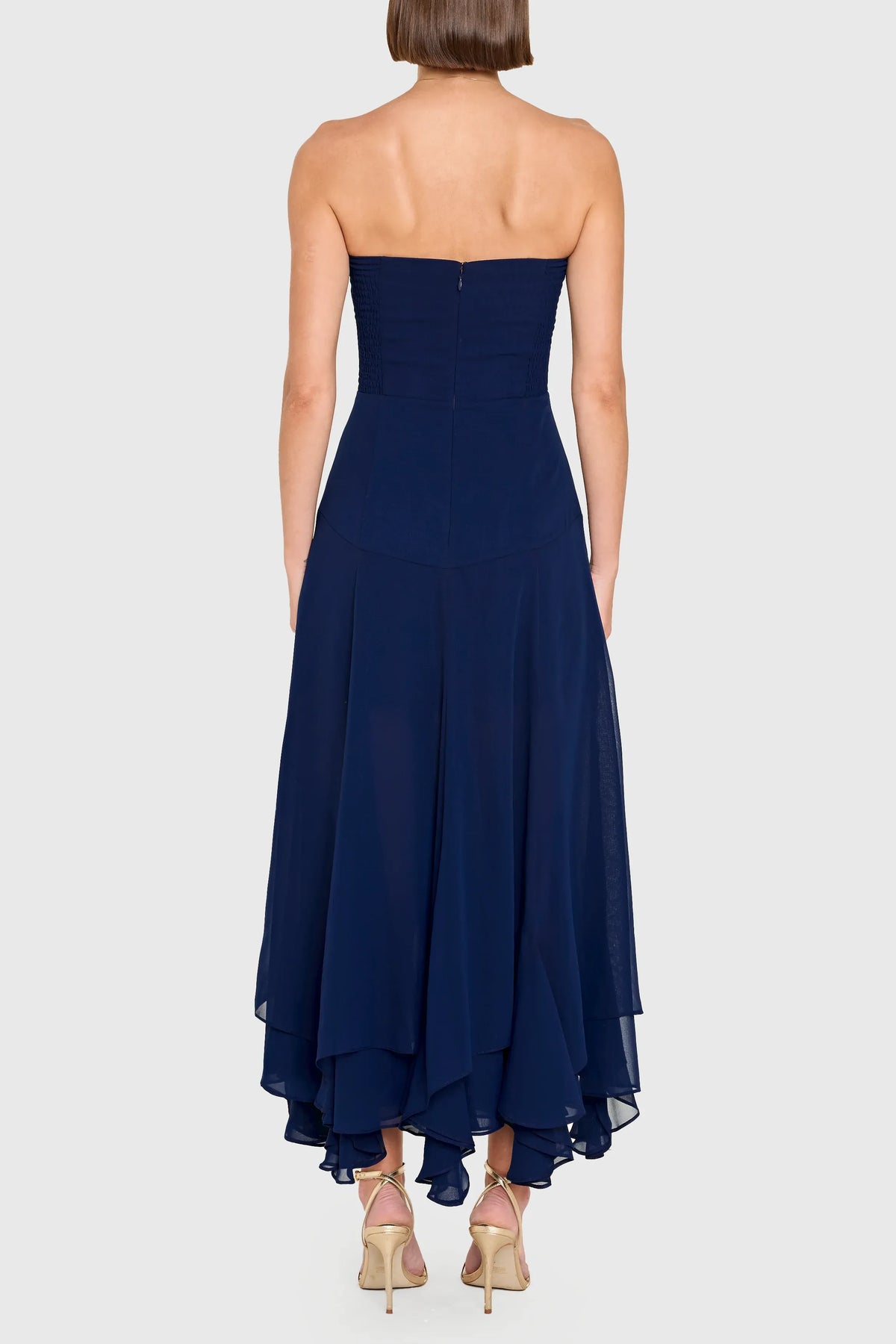 Elegant A-line Strapless Chiffon Ruffle Chiffon High Low Midi Prom Dress