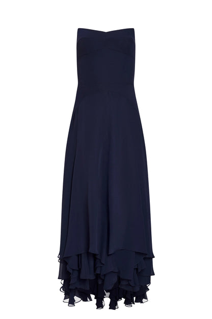 Elegant A-line Strapless Chiffon Ruffle Chiffon High Low Midi Prom Dress