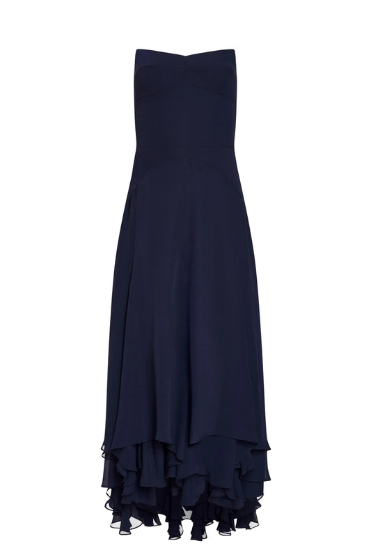 Elegant A-line Strapless Chiffon Ruffle Chiffon High Low Midi Prom Dress