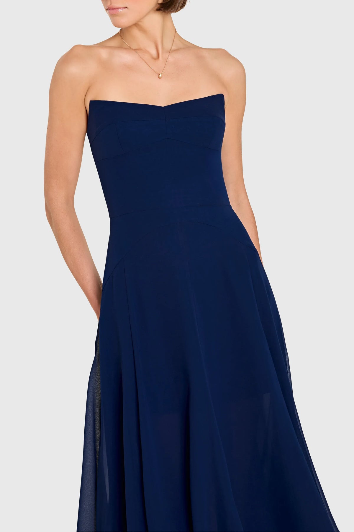 Elegant A-line Strapless Chiffon Ruffle Chiffon High Low Midi Prom Dress