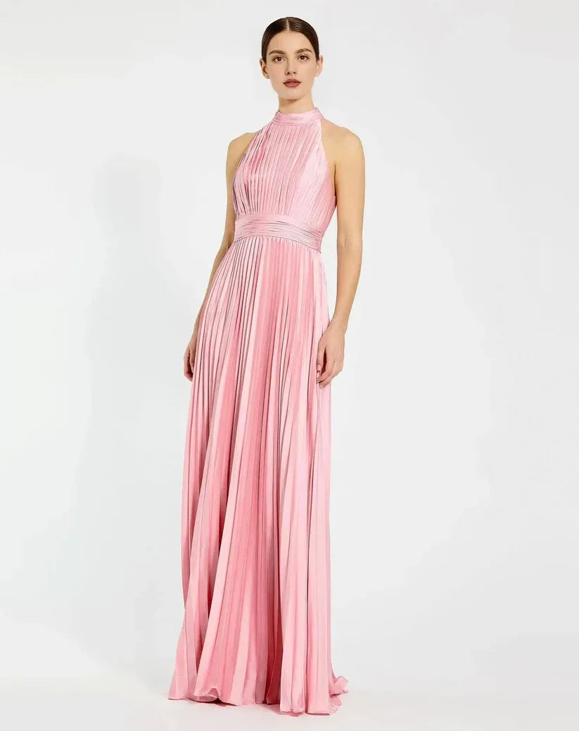 Elegant A Line High Neck Sleeveless Zipper Up Floor-Length Prom Dress