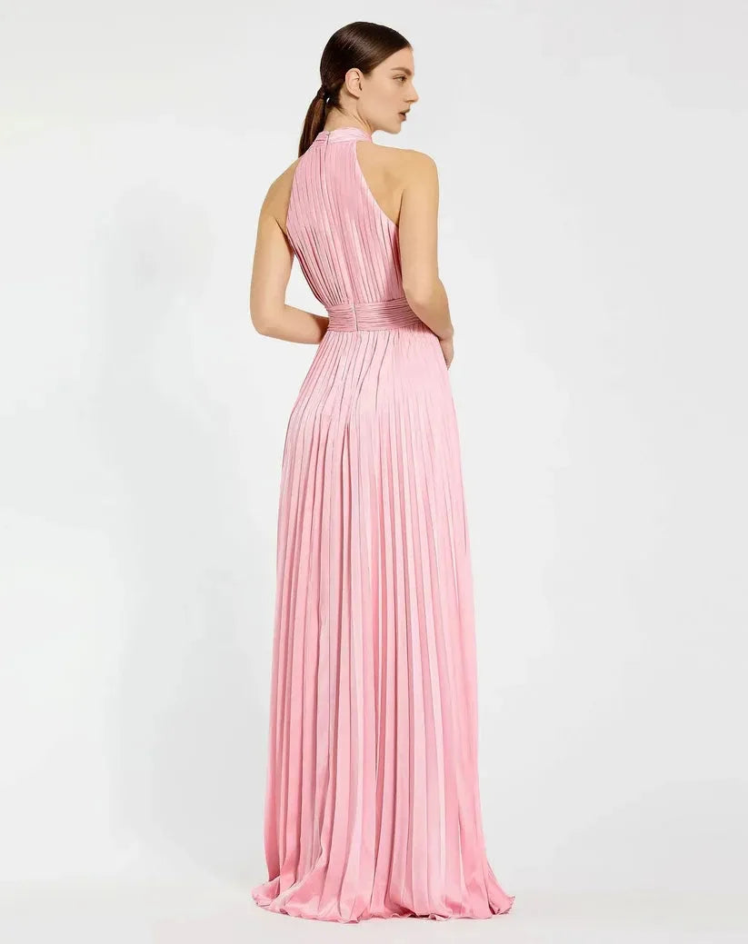 Elegant A Line High Neck Sleeveless Zipper Up Floor-Length Prom Dress