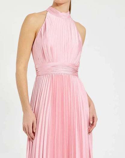 Elegant A Line High Neck Sleeveless Zipper Up Floor-Length Prom Dress