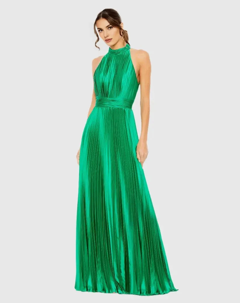 Elegant A Line High Neck Sleeveless Zipper Up Floor-Length Prom Dress