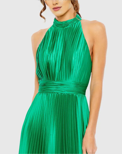 Elegant A Line High Neck Sleeveless Zipper Up Floor-Length Prom Dress