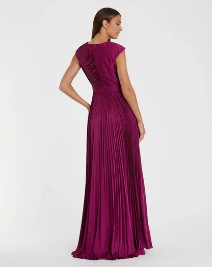 Elegant A Line Plunge Neck Cap Sleeve Zipper Up Floor-Length Prom Dress