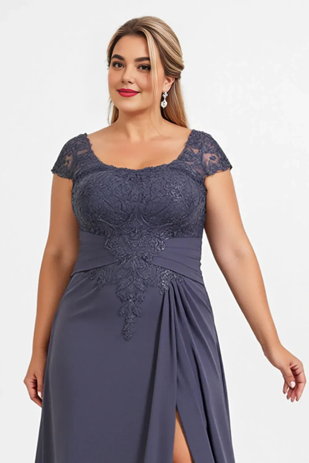 Elegant A Line U Neck Cap Sleeves Backless Floor-Length Plus Size Mother of the Bride Dress