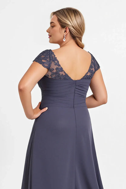 Elegant A Line U Neck Cap Sleeves Backless Floor-Length Plus Size Mother of the Bride Dress