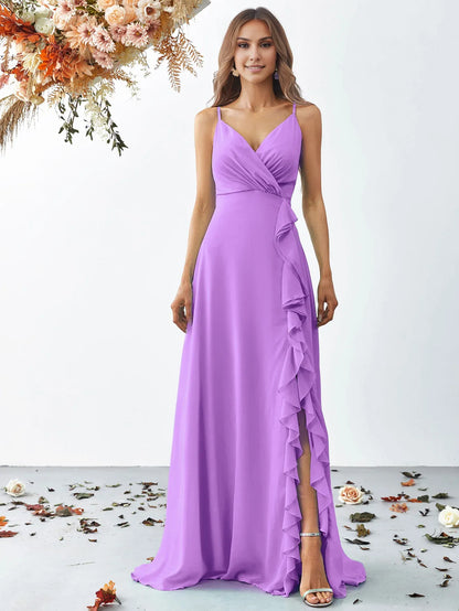 Elegant A Line V Neck Sleeveless Backless Sweep/Brush Train Prom Dress