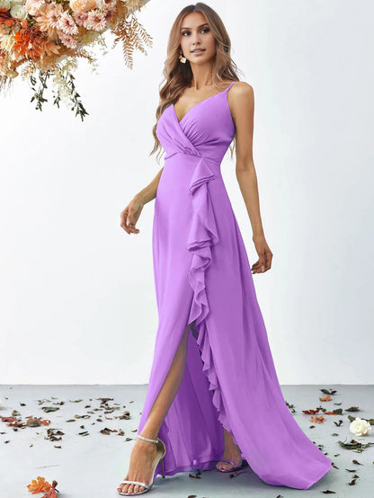 Elegant A Line V Neck Sleeveless Backless Sweep/Brush Train Prom Dress