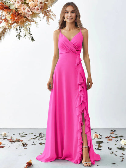 Elegant A Line V Neck Sleeveless Backless Sweep/Brush Train Prom Dress