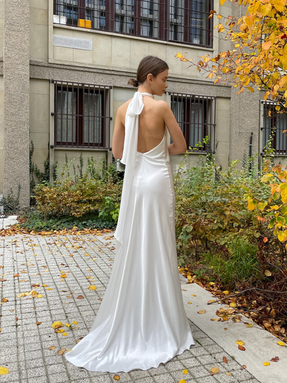 Elegant Beach Halter Backless Mermaid Simple Floor Length Sleeveless Bridesmaid Prom Dress
