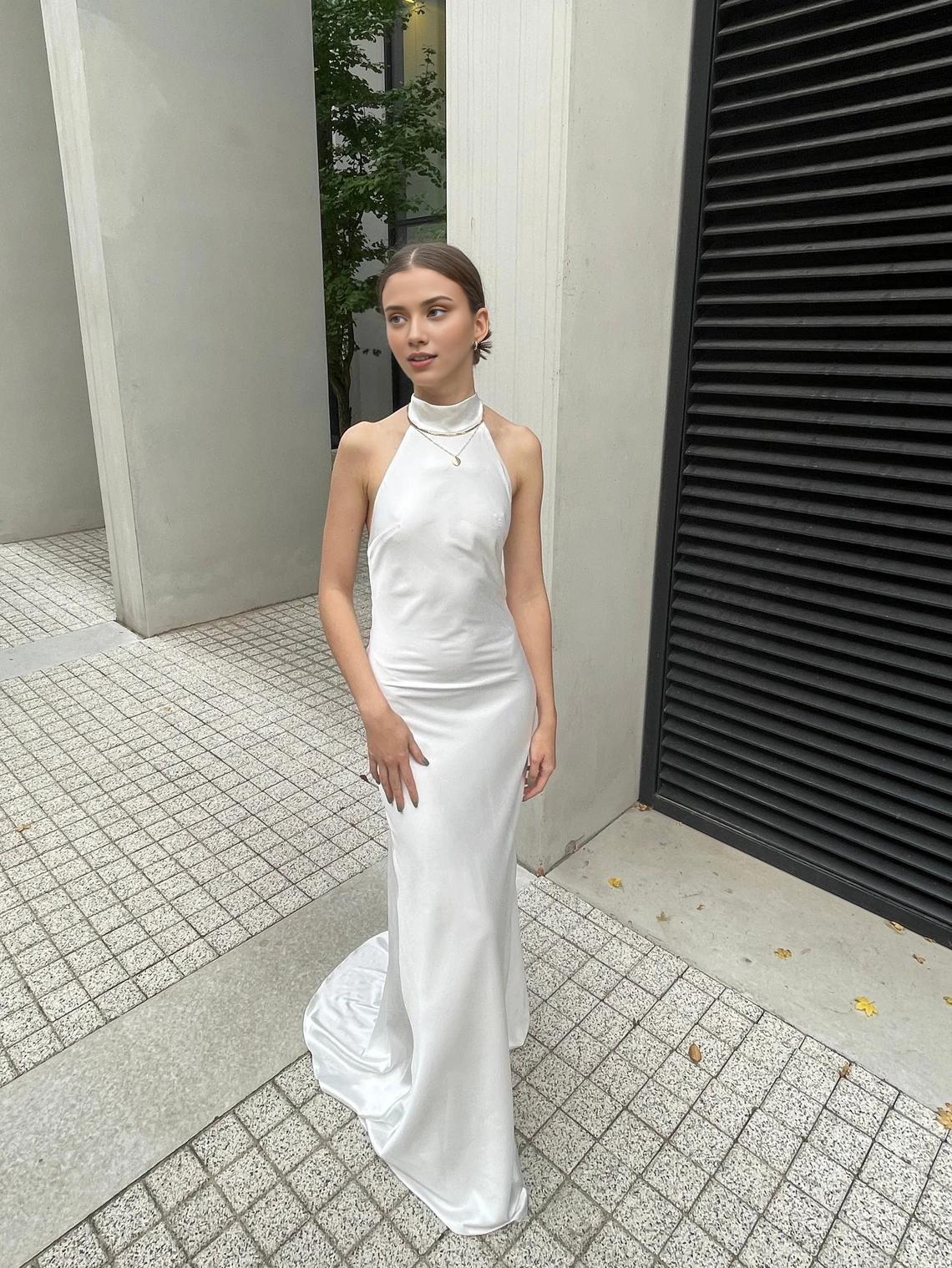 Elegant Beach Halter Backless Mermaid Simple Floor Length Sleeveless Bridesmaid Prom Dress