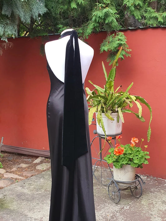 Elegant Beach Halter Backless Mermaid Simple Floor Length Sleeveless Black Bridesmaid Prom Dress