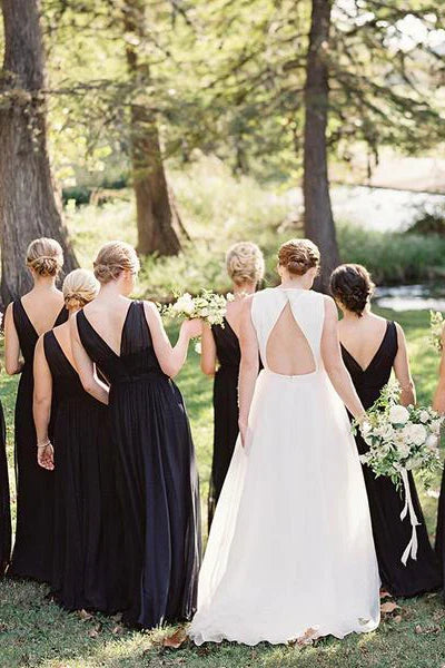 Elegant Dark Navy Chiffon Floor Length Bridesmaid Dress/Formal Women's Dresses