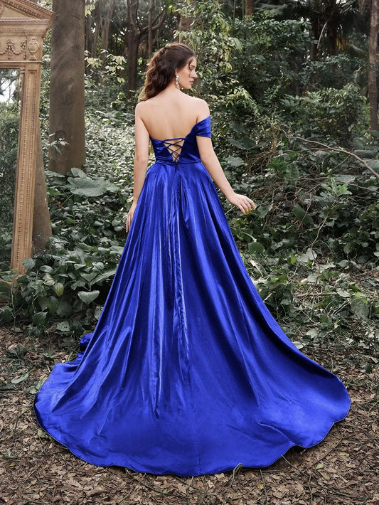 Elegant Evening Dresses/ Gorgeous Ruched Bodice Lace Up Back Maxi Satin Ball Dress Evening Dresses/ Evening Dresses For Women