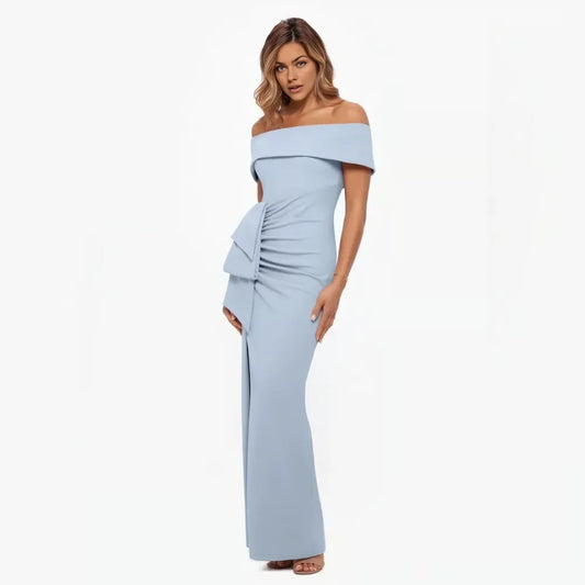 Elegant Fitted Off the Shoulder Sleeveless Zipper Up Ankle-Length Prom Dress