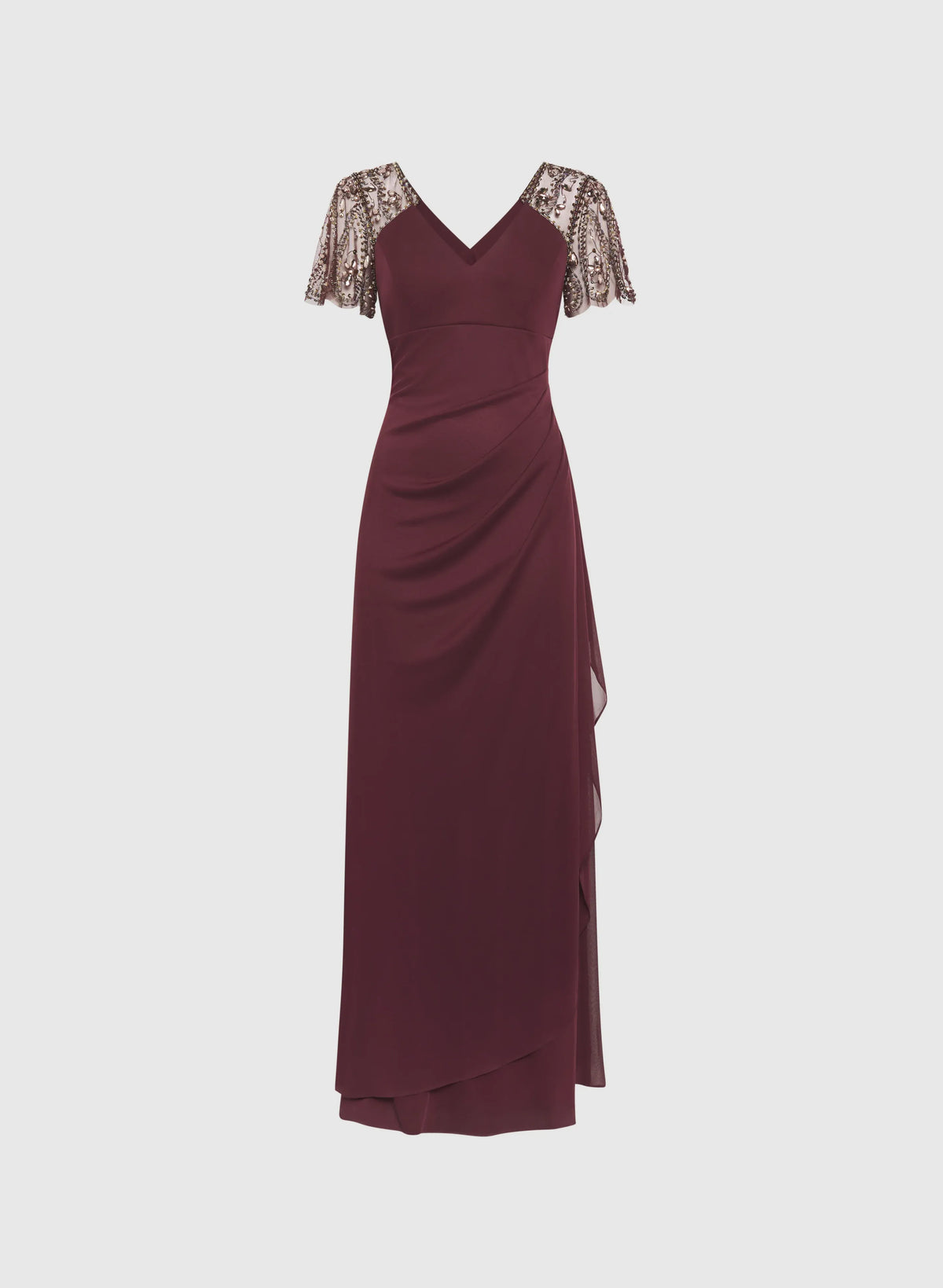 Elegant Fitted V-Neck Short Sleeve Zipper Up Floor-Length Prom Dress
