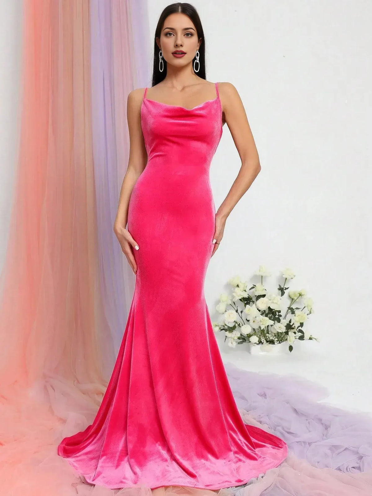 Elegant Long Evening Dresses Classic Velvet Mermaid Dress Evening Dress With Spaghetti Straps Sleeveless/ Evening Dresses For Women