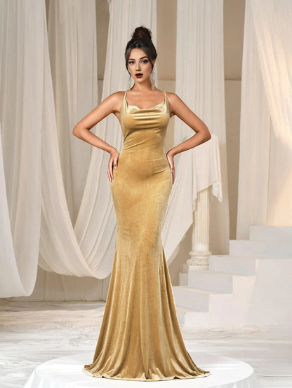 Elegant Long Evening Dresses Classic Velvet Mermaid Dress Evening Dress With Spaghetti Straps Sleeveless/ Evening Dresses For Women