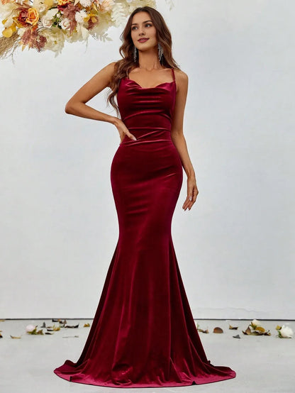 Elegant Long Evening Dresses Classic Velvet Mermaid Dress Evening Dress With Spaghetti Straps Sleeveless/ Evening Dresses For Women