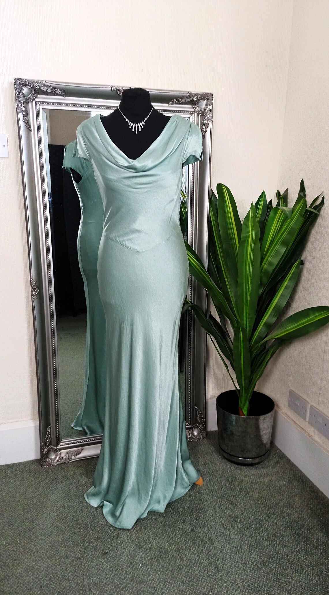 Elegant Mermaid Cowl Neck Satin Floor Length Dress Prom Party Dress