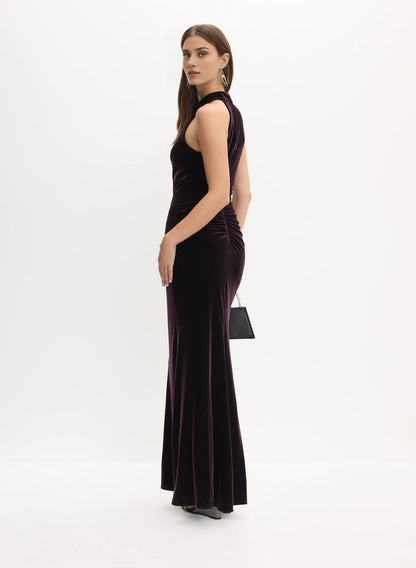 Elegant Mermaid Halter Neck Sleeveless Velvet Floor-Length Prom Dress