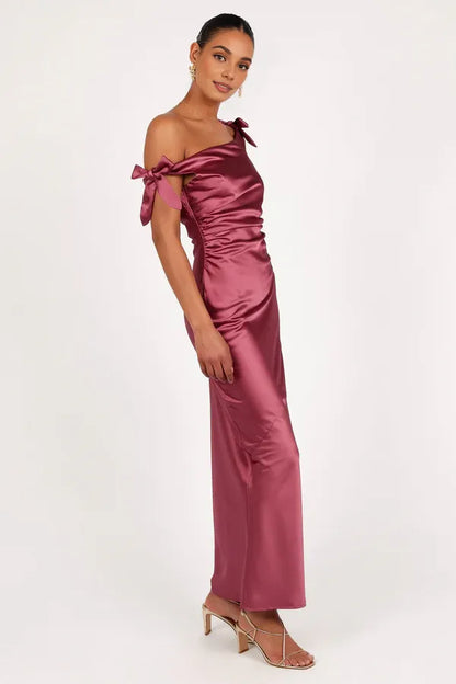 Fashion Mermaid Off Shoulder Sleeveless Satin Floor-Length Prom Dress