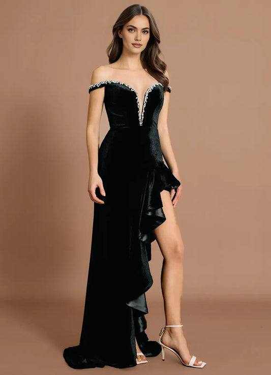 Elegant Mermaid Off the Shoulder Sleeveless Lace Up Sweep/Brush Train Evening Dress