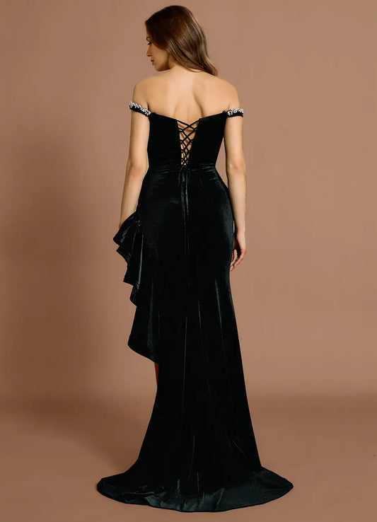 Elegant Mermaid Off the Shoulder Sleeveless Lace Up Sweep/Brush Train Evening Dress