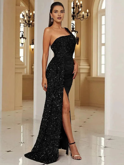 Elegant Mermaid One Shoulder Sleeveless Backless Sweep/Brush Train Prom Dress