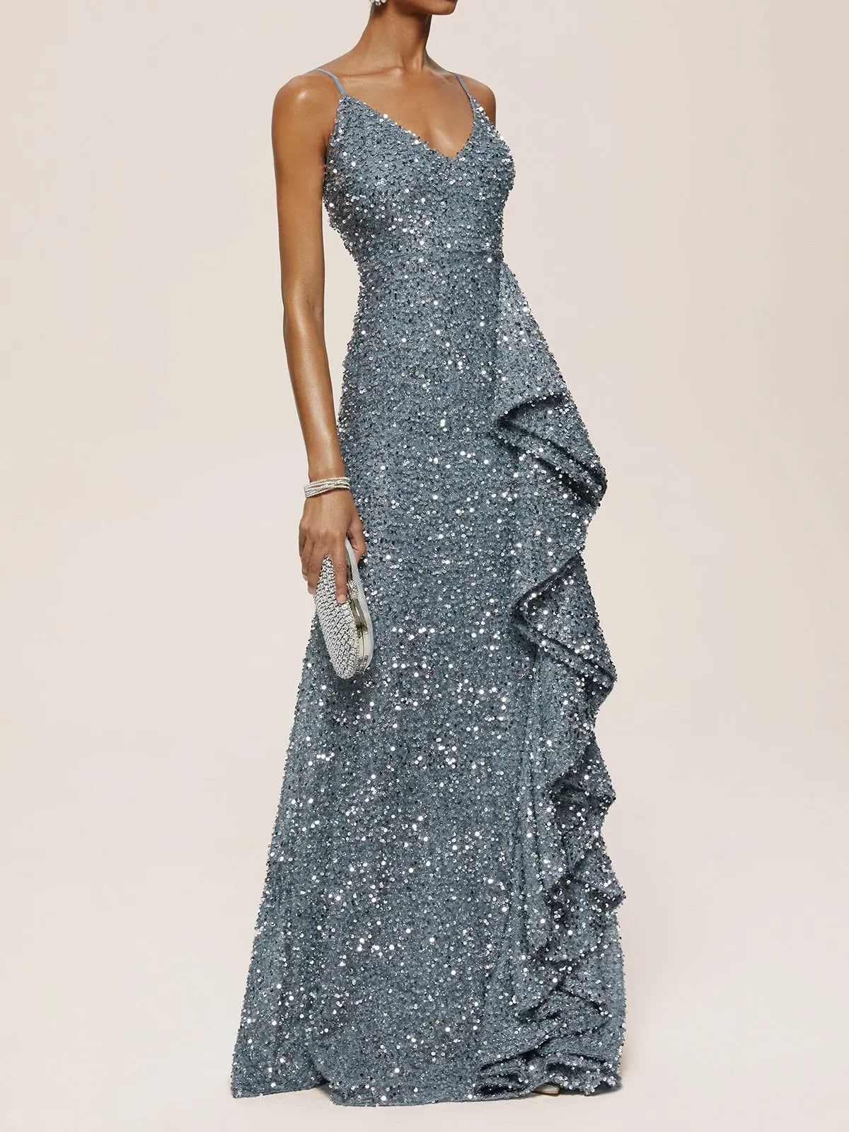 Elegant Mermaid Spaghetti Straps Sleeveless Back Zip Floor-Length Evening Dress