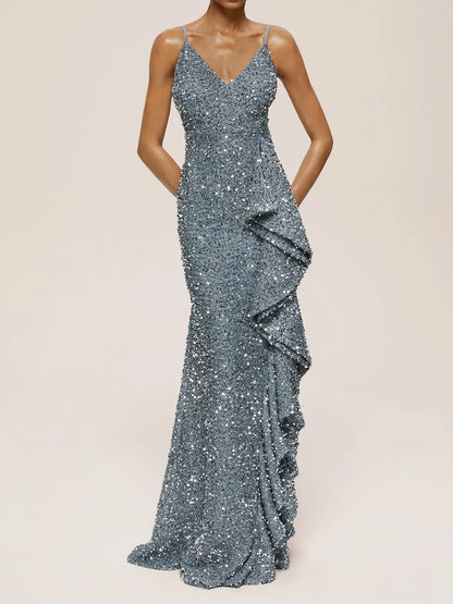Elegant Mermaid Spaghetti Straps Sleeveless Back Zip Floor-Length Evening Dress