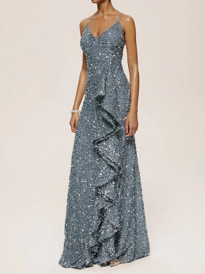 Elegant Mermaid Spaghetti Straps Sleeveless Back Zip Floor-Length Evening Dress