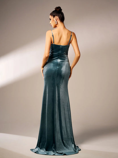 Elegant Mermaid Spaghetti Straps Sleeveless Zipper Up Sweep/Brush Train Prom Dress