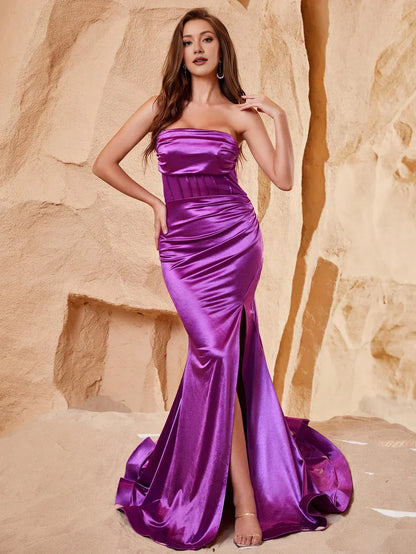 Elegant Mermaid Strapless Sleeveless Zipper Up Sweep/Brush Train Prom Dress