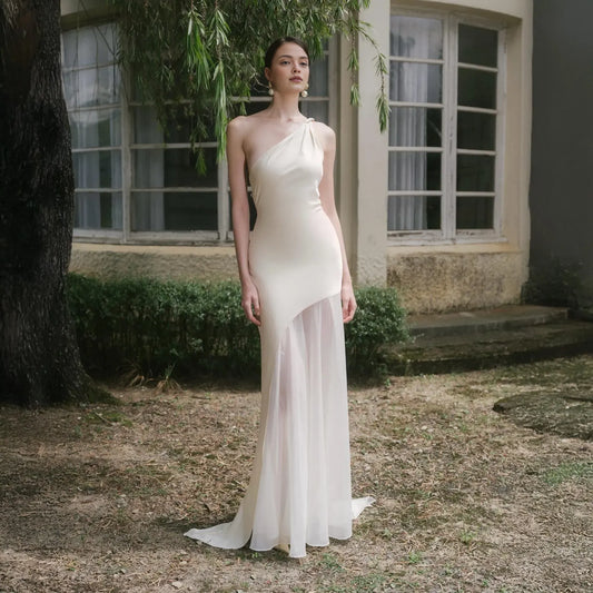 Elegant Mermaid/Trumpet One Shoulder Sleeveless Backless Satin Floor-Length Prom Dress