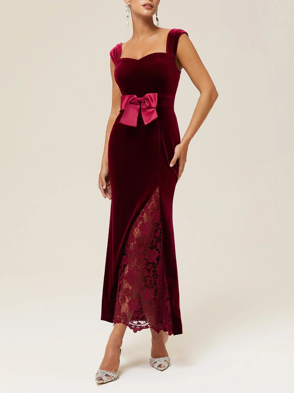 Elegant Mermaid V Neck Sleeveless Back Zip Floor-Length Evening Dress
