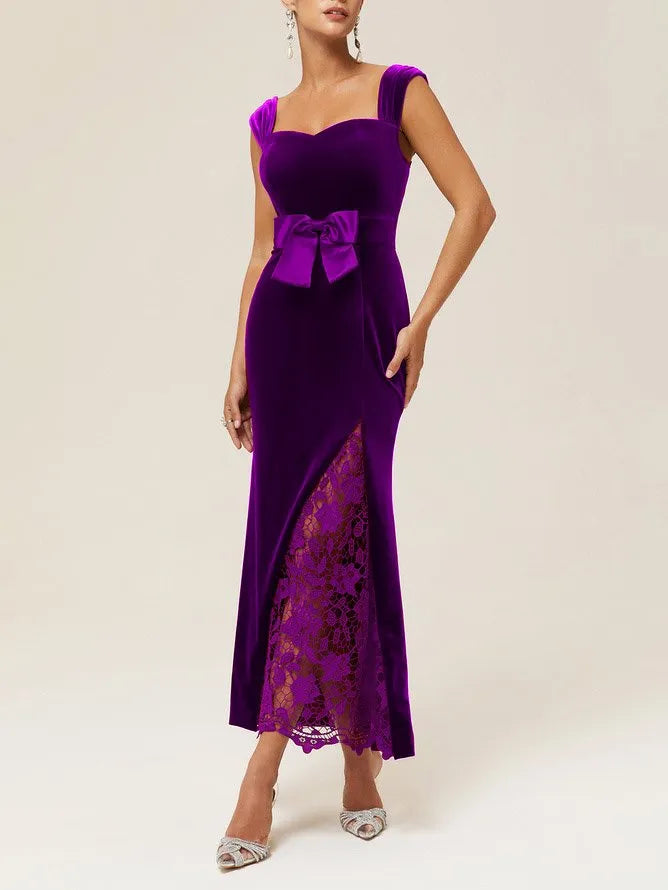 Elegant Mermaid V Neck Sleeveless Back Zip Floor-Length Evening Dress