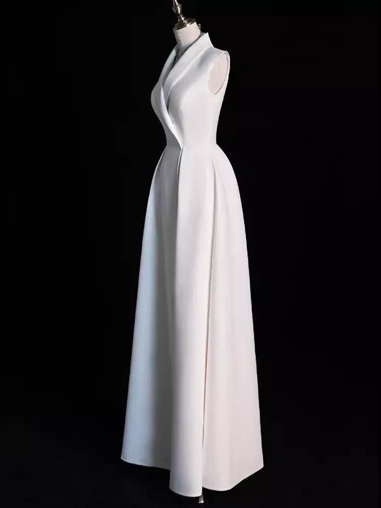 Elegant Off-the-Shoulder V Neck A line Satin Party Dresses Long Prom Dresses