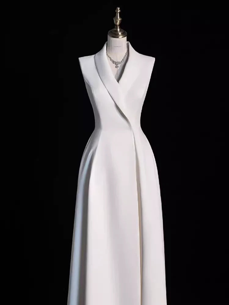 Elegant Off-the-Shoulder V Neck A line Satin Party Dresses Long Prom Dresses