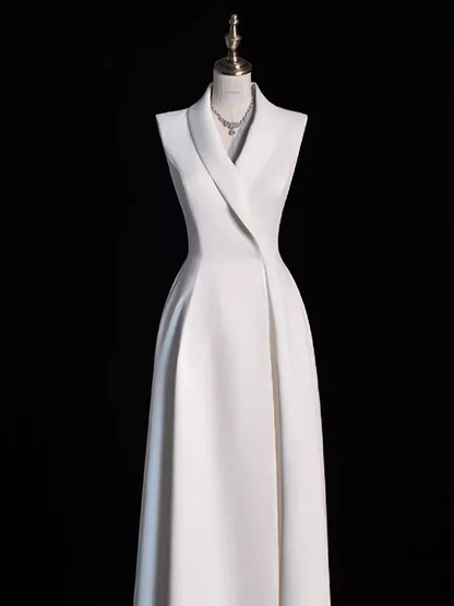 Elegant Off-the-Shoulder V Neck A line Satin Party Dresses Long Prom Dresses
