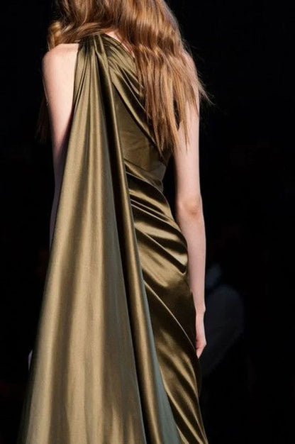 Dress Prom Dress Stores Elegant One Shoulder Satin Pleated Long Prom Dress with Split Formal Dresses
