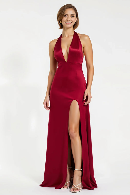 Elegant Sheath/Column Cold Shoulder Sleeveless Satin Floor-Length Prom Dress