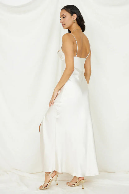 Elegant Sheath/Column Spaghetti Straps Sleeveless Backless Floor-Length Prom Dress