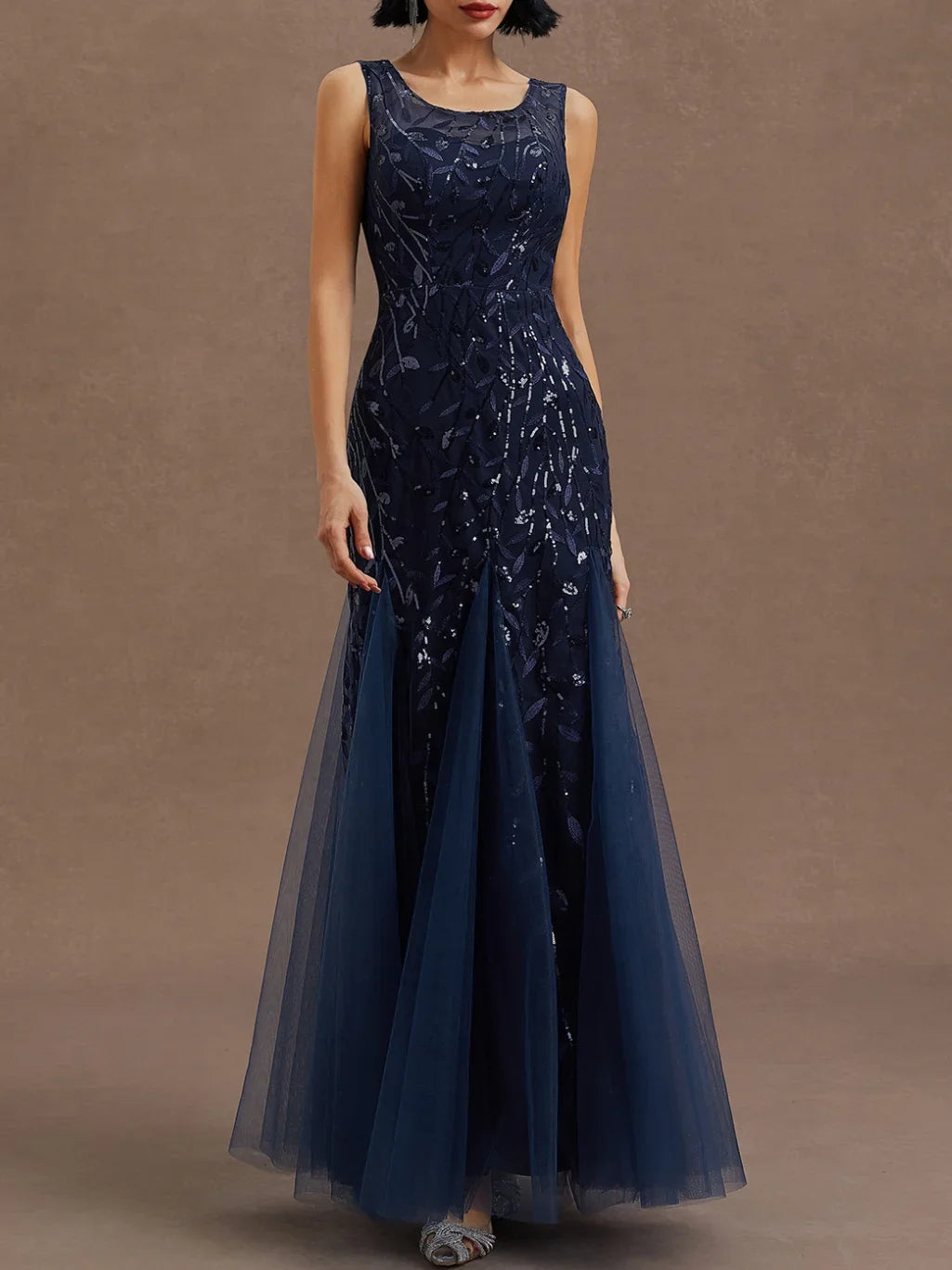 Elegant Sheath Crew Neck Sleeveless Zipper Up Floor-Length Prom Dress