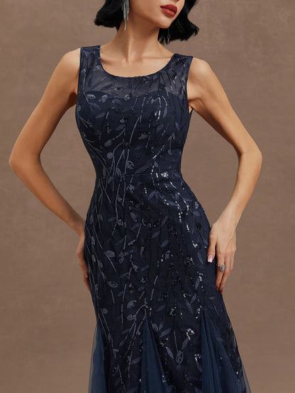 Elegant Sheath Crew Neck Sleeveless Zipper Up Floor-Length Prom Dress