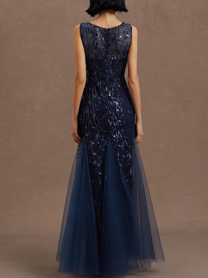 Elegant Sheath Crew Neck Sleeveless Zipper Up Floor-Length Prom Dress